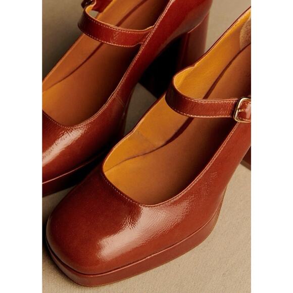 Sezane Georgia High Mary Jane Strap Heels Red Burgundy Leather 40 - Picture 4 of 4